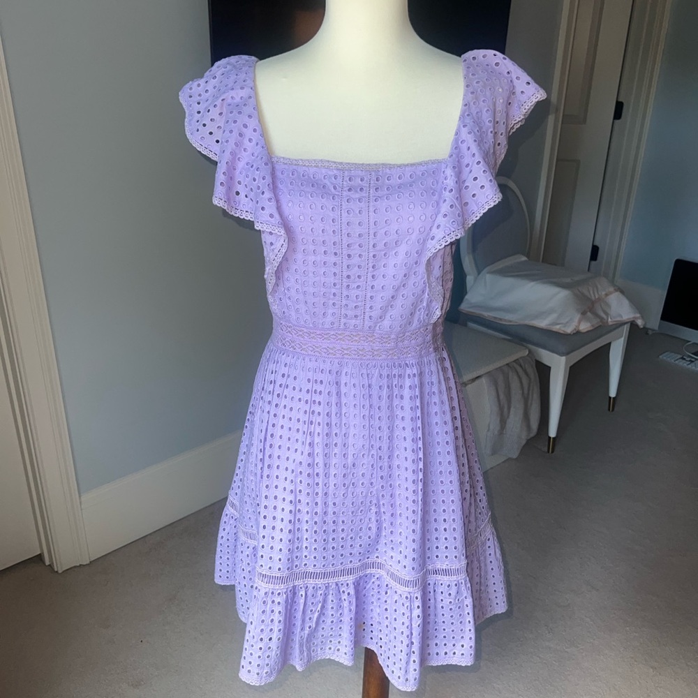 Alice + Olivia Purple Eyelet Ruffle Mini Dress